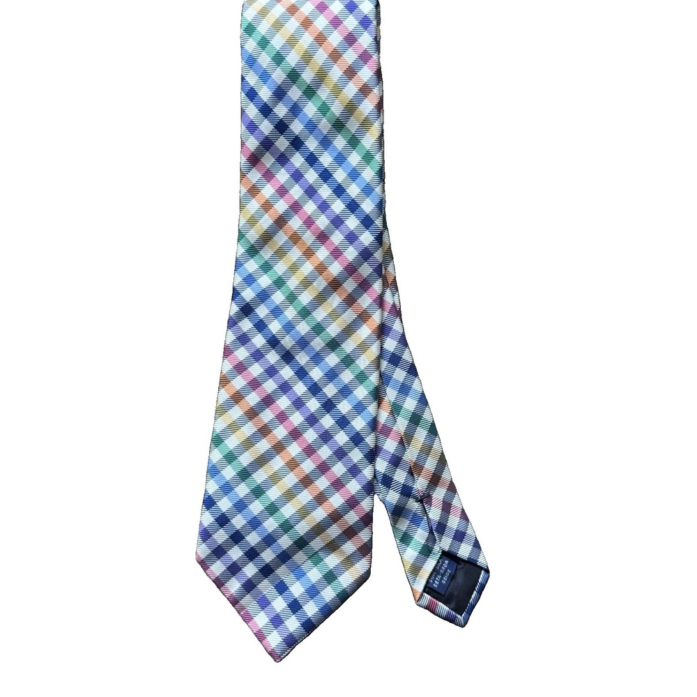 Vtg Faconnable Silk Tie France Rainbow Plaid Check Multicolor 3.5" Classic